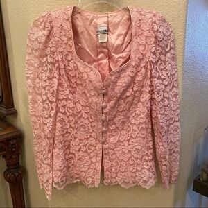 Vintage AFTER DARK Pink Lace Long Sleeve Top Size Petite -Been Altered-USA